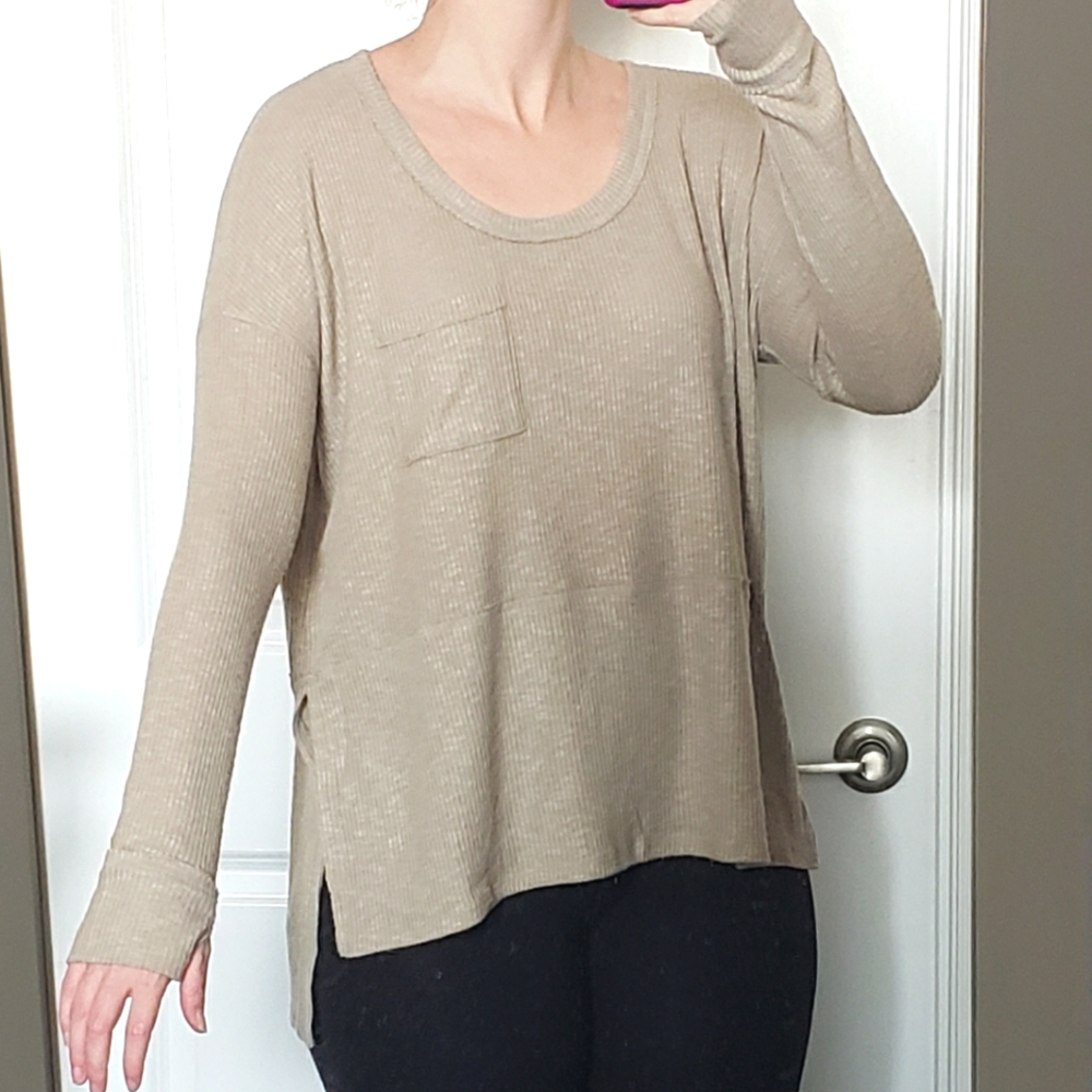 American Eagle Beige Ribbed Tunic Tee Sz S